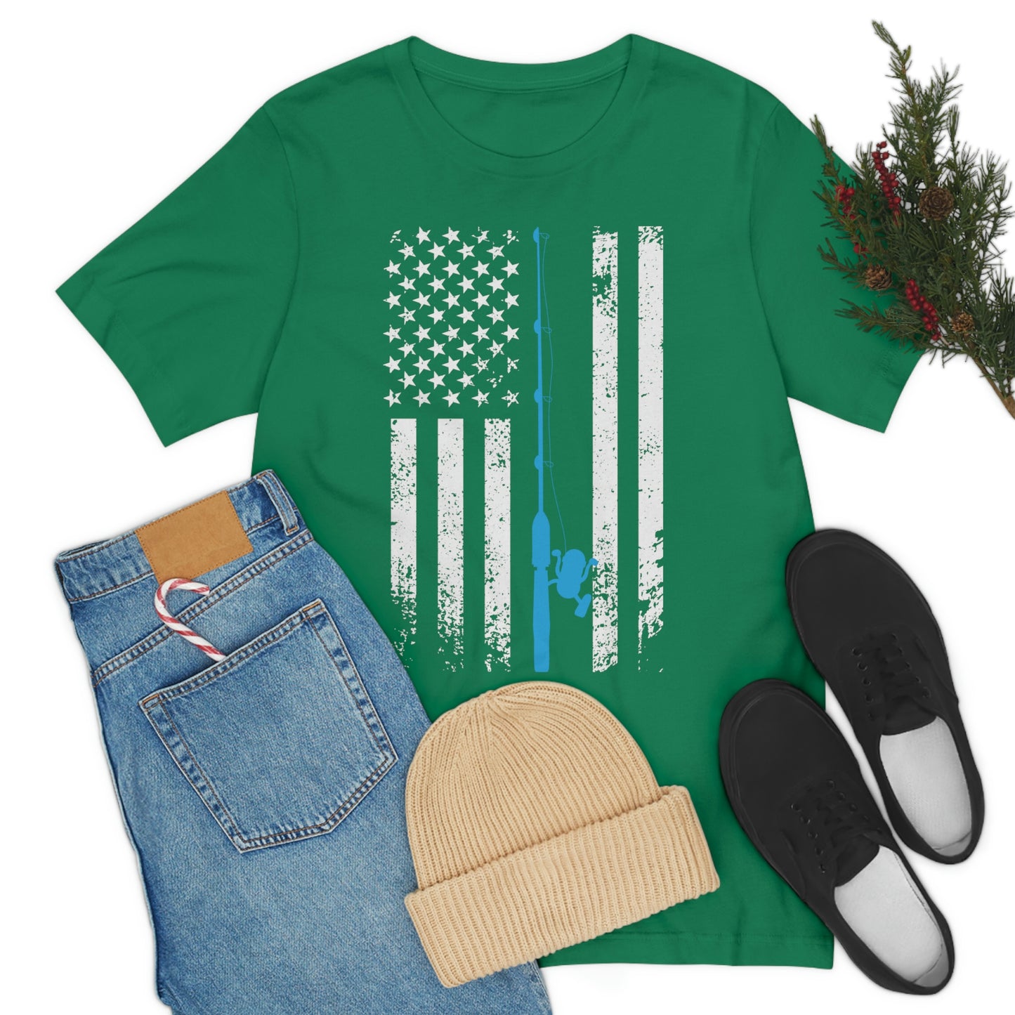 American Flag Fishing | Unisex Jersey Short Sleeve Tee - Mightee