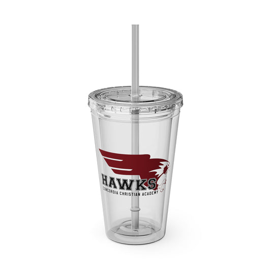 CCA Hawks | 16oz Clear Tumbler with Straw