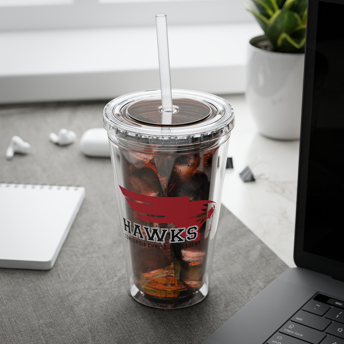 CCA Hawks | 16oz Clear Tumbler with Straw