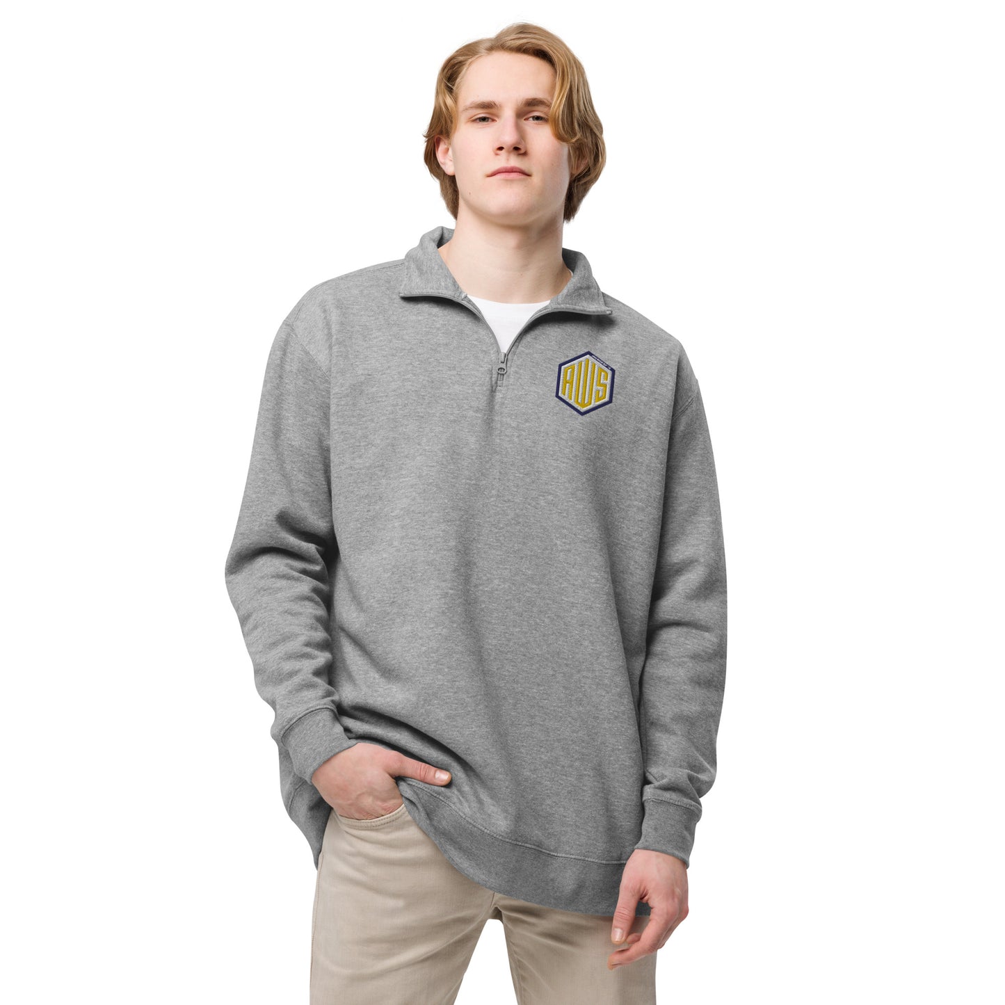 AWS Monogram | Unisex Fleece Quarter-Zip Pullover (Gray)