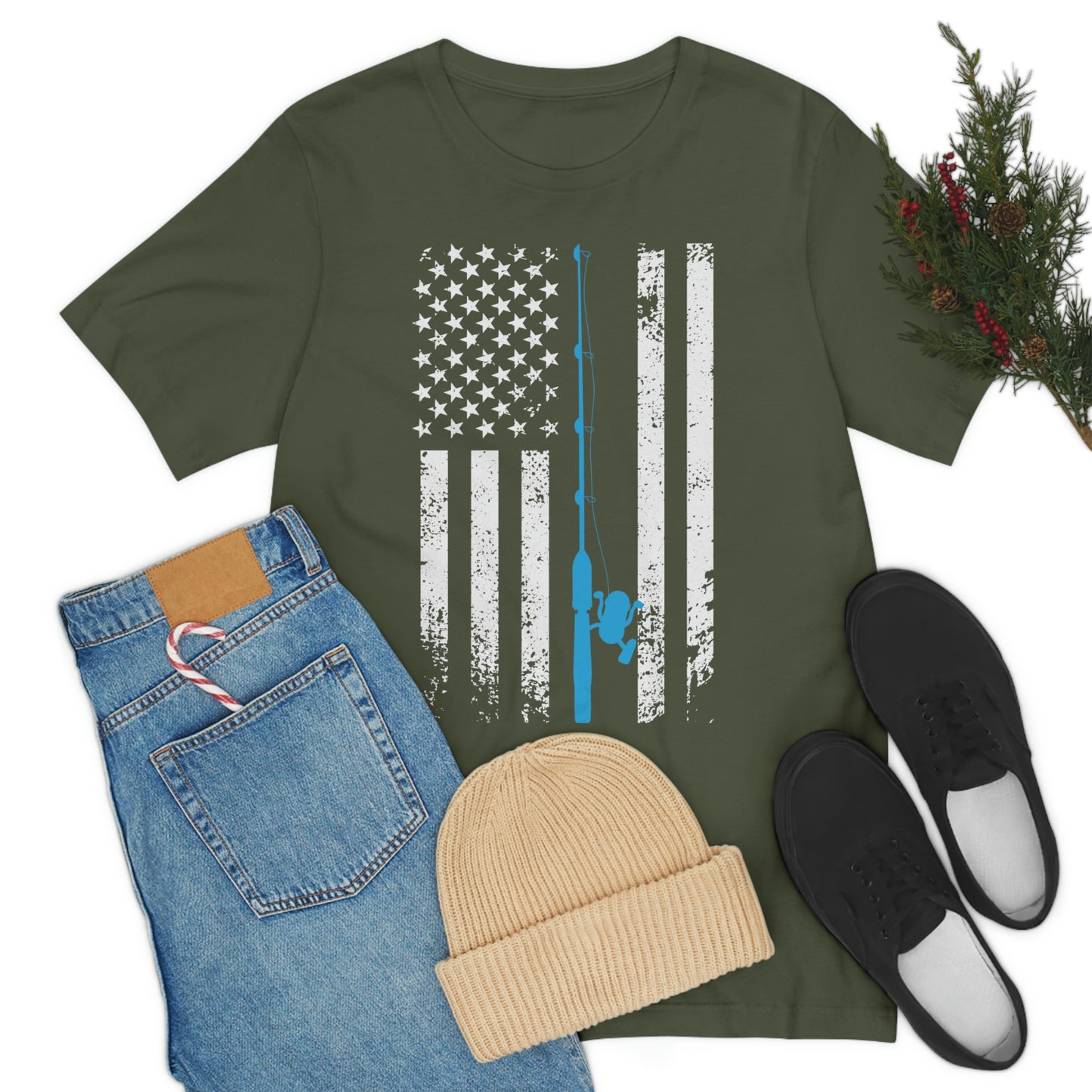 American Flag Fishing | Unisex Jersey Short Sleeve Tee - Mightee