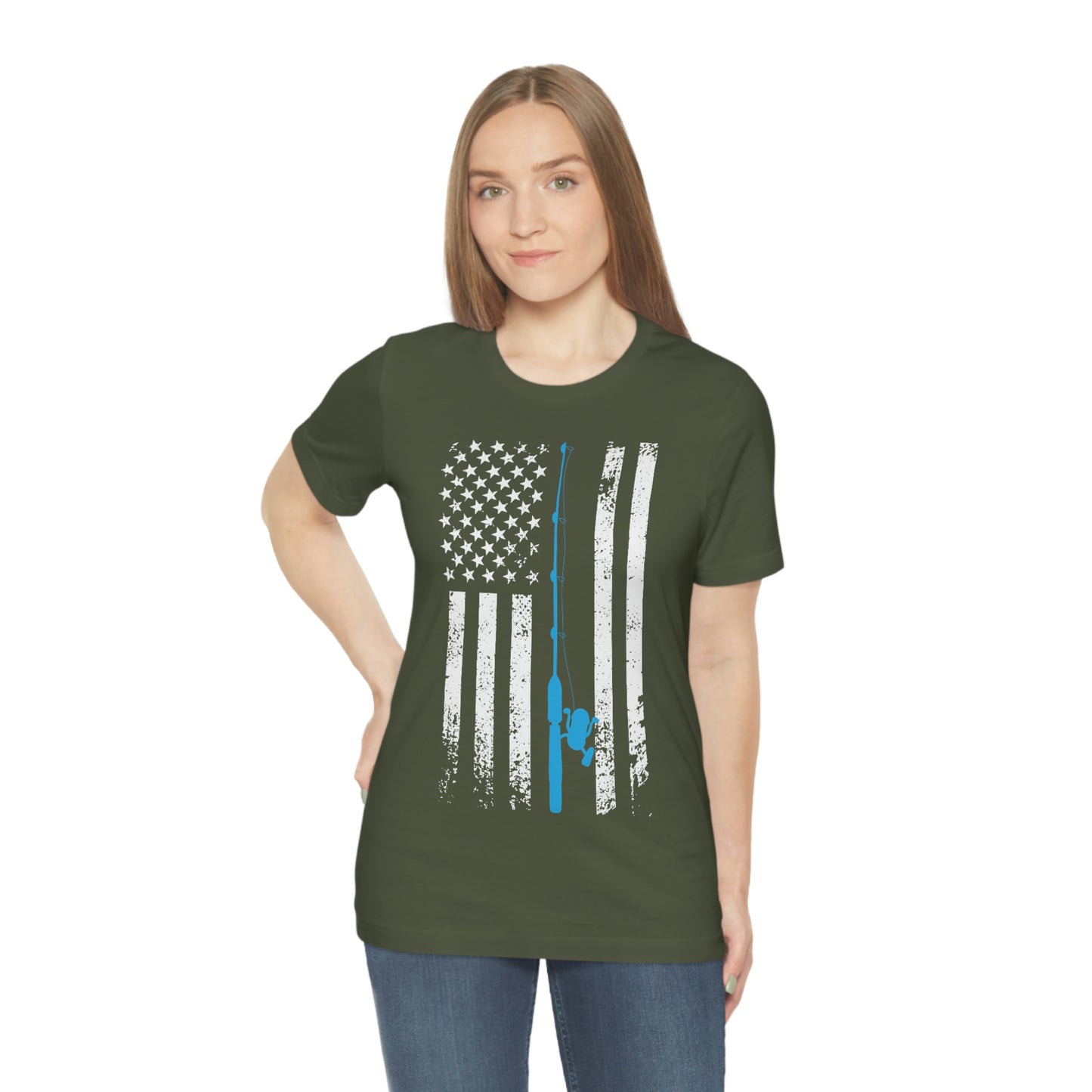 American Flag Fishing | Unisex Jersey Short Sleeve Tee - Mightee