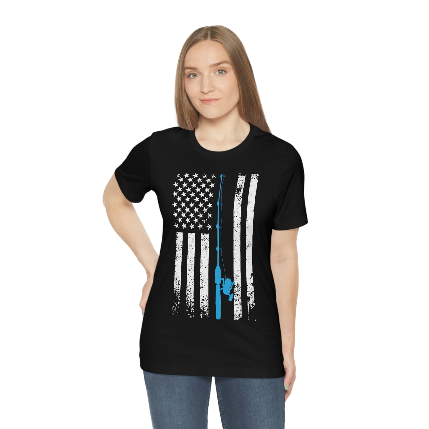 American Flag Fishing | Unisex Jersey Short Sleeve Tee - Mightee