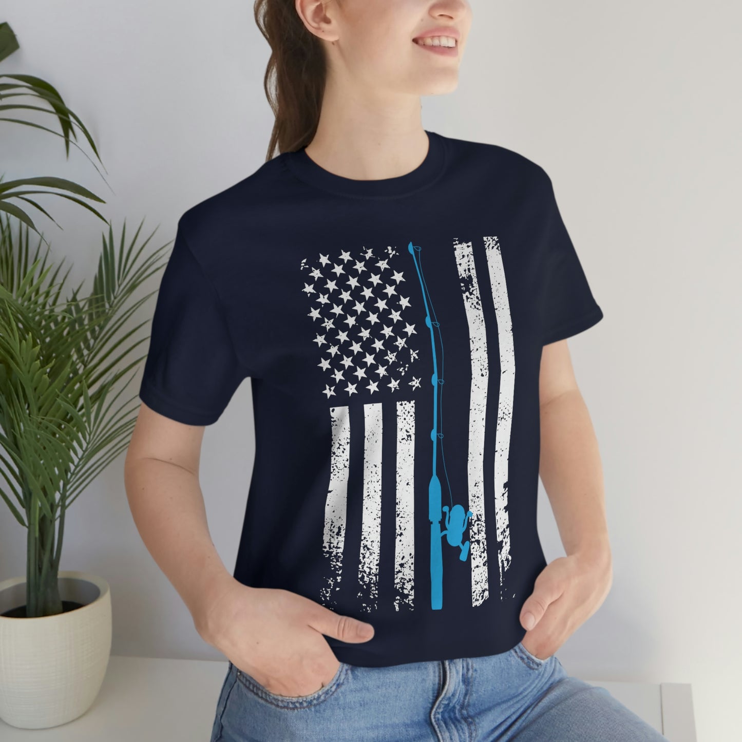 American Flag Fishing | Unisex Jersey Short Sleeve Tee - Mightee