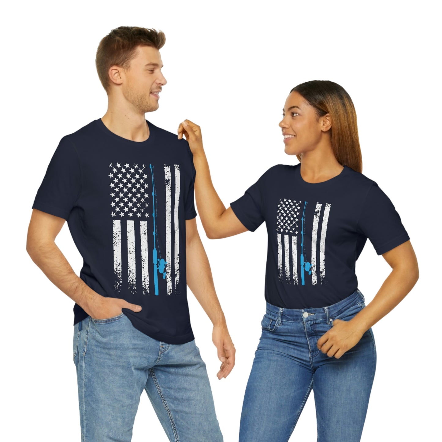 American Flag Fishing | Unisex Jersey Short Sleeve Tee - Mightee