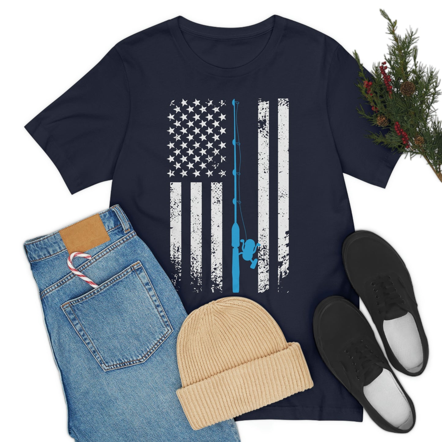 American Flag Fishing | Unisex Jersey Short Sleeve Tee - Mightee